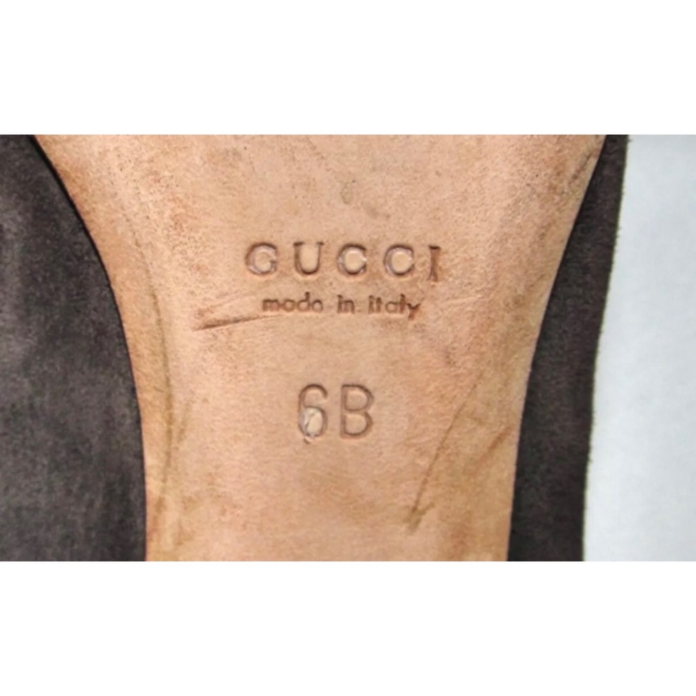 GUCCI Brown Suede Tassel Loafer Gold Stitch Heel Pumps Shoes Womens Size 6B 6 B - Picture 14 of 15
